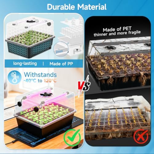 Hon&Guan 2-Pack 30-Cell Seed Starting Kits with Heat Mats and LED Lights - Image 5