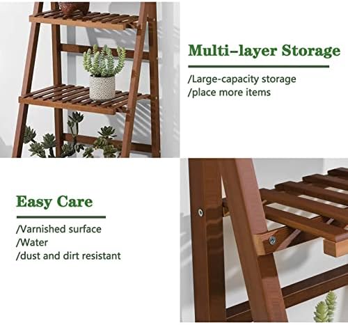 Folding Ladder Shelf Free Standing Plant Stand Display Rack, 43x55x122cm Indoor Outdoor Flower Pot Holder for Garden Patio, 4 Tier Planter Shelves, Bamboo (Color : Brown) - Image 2