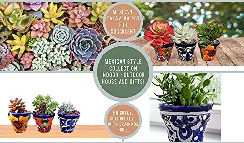 Talavera Hand-Painted Flower Pots (Set of 3) - 3" Garden Party Design - Authentic Mexican Pottery Planters for Succulents - Image 2