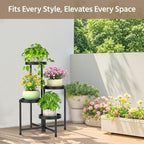 LASZOLA Plant Stand Indoor Outdoor Tall with Plastic Tray, 4 Tiers Black - Image 2