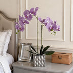 LISU Artificial Orchids, Silver Vases, Home Decoration Flower Arrangements,Purple Orchids Fake Flowers in Vases. - Image 4