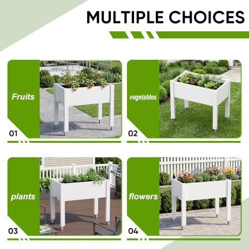 EasyUp Raised Garden Bed with Legs, UV Waterproof Resin Elevated Garden Beds Outdoor with Wheels, Standing Planter Box with Internal Cross Support & Water Level Detector for Indoor Outdoor Use(Ashen) - Image 5