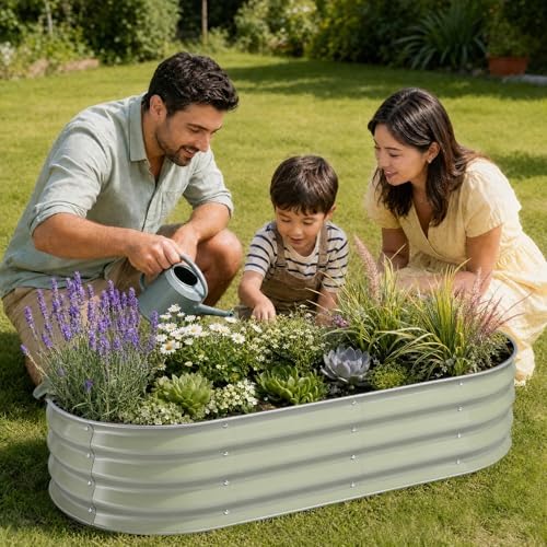 Galvanized Raised Garden Bed, Outdoor Metal Oval Planter Box for Vegetables Flowers Herb & Fruit Easy Assembly Patio Kit for Gardening Plants Green 4x2x1ft 2pcs - Image 7