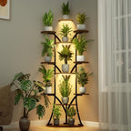 LATIBELL V-Shaped Tiered Corner Plant Stand with Grow Lights, Black, 63" by LATIBELL