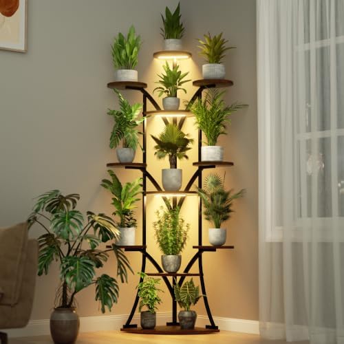 LATIBELL V-Shaped Tiered Corner Plant Stand with Grow Lights, Black, 63" by LATIBELL