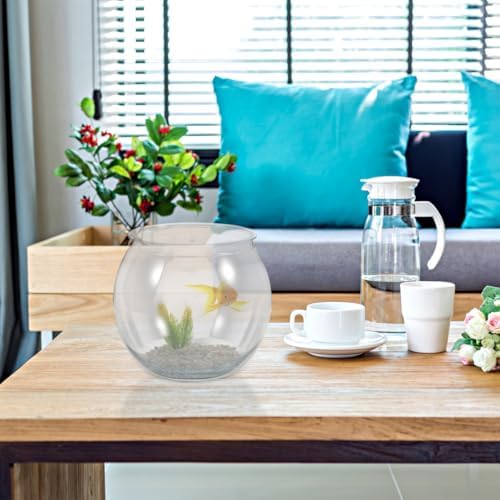 balacoo Transparent Fish Bowl Small Round Plastic Aquarium Tank for Betta Fish Goldfish Turtles Reptiles Home Office Decor 6.49X6.49X5.31In - Image 3