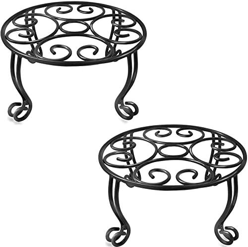 Metal Outdoor Plant Stand 11.8IN Diameter Heavy Duty Plant Pot Stands for Indoor Round Flower Pot Support Rack Set of 2,Black by Uuuda