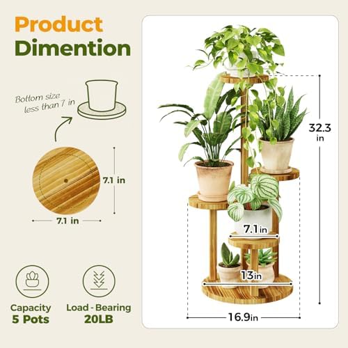 Bamworld Plant Stand Indoor Wood Plant Shelf 4 Tier Brown - Image 4