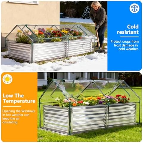NEWBULIG Galvanized Raised Garden Bed with Cover, 8x4x1ft, Clear - Image 5