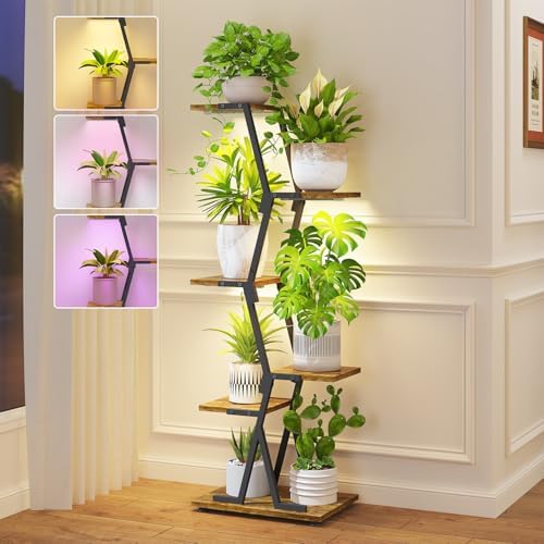 iDavosic.ly 5 Tier Tall Plant Stand with Grow Light for Indoor, Black Brown by iDavosicly
