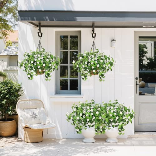Krissing 2 Pack Artificial Hanging Basket with Daisy Flowers, White - Image 3