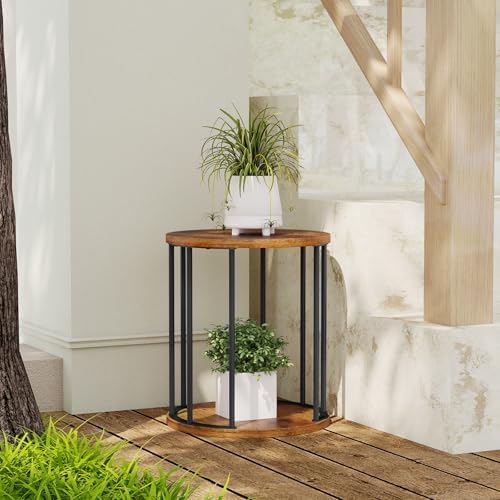 Plant Stand Indoor,small plant stool,Flower Pot Corner stand holder,Mid Century Heavy Duty Metal Tall Home Decor,Modern Round End Table,Small Rustic Display Stand for Living Room,Bedroom(Brown,14In) - Image 3