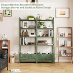 Bamjoy Bamboo Ladder Bookcase, Bookshelf with 4 Display Shelves and 1 Open Storage Basket, Storage Rack Organizer for Home Office, 66” H Forest Green - Image 4