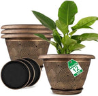 Fodetyff 12 Inch Large Planter Pot for Plants Indoor Outdoor, 4 Pack Plastic Flower Pots with Drainage Hole & Tray, Modern Decorative Garden Pot with Saucer, Plant Container for House by Fodetyff