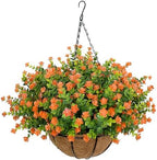 NETAP Artificial Hanging Flowers Basket for Outdoor, 16 Fake Flowers Look Real UV Resistant, Faux Hanging Plants for Porch, Balcony, Patio, Garden, Spring Summer Decor,Orange by NETAP
