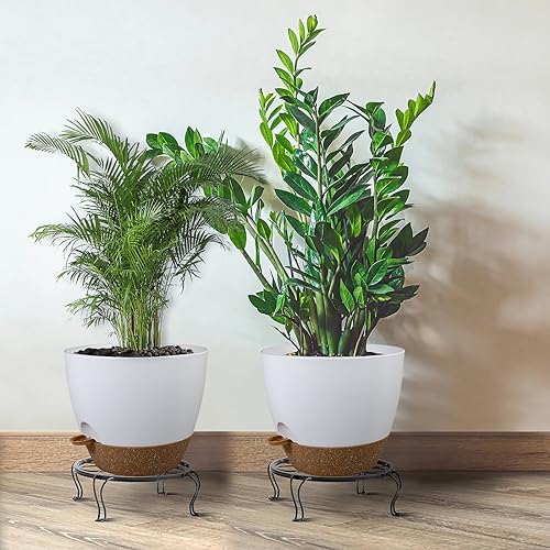 UOUZ 12inch 2Pack Large Self Watering Planters, Plastic Plant Pots with 60oZ Removable Deep Reservoir and Multi Mesh Drainage Holes for Indoor Outdoor Garden Plants and Flowers, White with Brown - Image 6