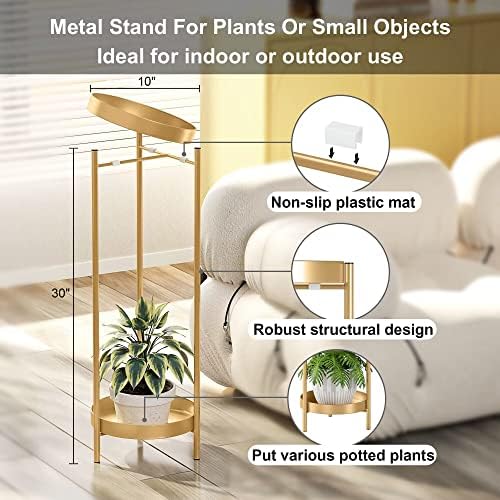 30" Plant Stand, 2 Tier Metal Flower Plants Holder with 2 Removable Display - Image 2