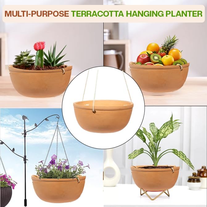 village Decor Terracotta Hanging Bowl Planter with Rope (Dia -8 INCH ,Rope _Lenght - 24 INCH) - Image 6