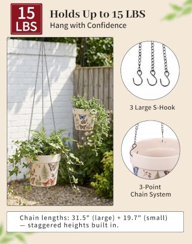 Stoneware Hanging Planters Set of 2,Large 7" + Small 5" - Image 6