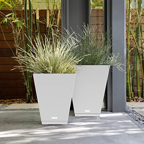 Veradek Nobleton Indoor/Outdoor Wide Square Planter (White, 18 inch - 2 Pack with 2 Saucer Trays) - Image 5