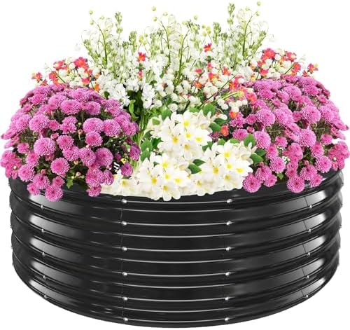 TBMLC 17" Tall,4 FT Diameter Elevated Round Metal Raised Garden Bed Black by TBMLC
