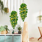BLEUM CADE Artificial Hanging Flowers for Outdoors, 4pcs Fake Hanging Plants Pothos Vines with Yellow Flowers for Wall Home Living Room Indoor Outdoor Decor (No Baskets) - Image 4