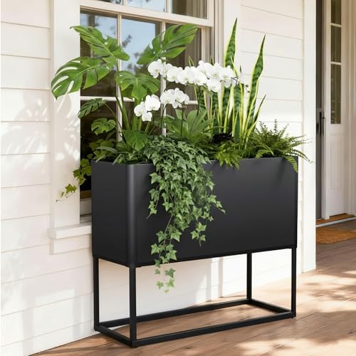 Modern Raised Metal Planter Box with Legs,38" L x 15" W x 30.5" H by CONGFUTT