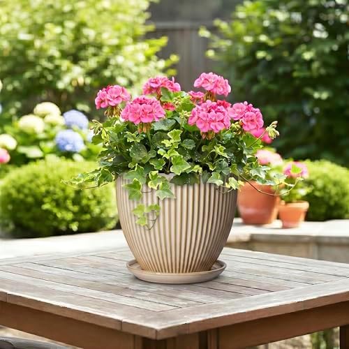 8 Inch Pots for Plants, Ceramic Planter with Saucer, Beige - Image 4