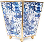 Gold Plant Pot, Blue White Enamel Square Cachepot Indoor, 4In by JayesStudio