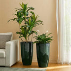 Glitzhome 23.5" H Large Tall Planter for Outdoor Plants,Set of 2 Plastic Tall Planters with Drainage Holes,Round Tapered Faux Ceramic Gradient Green Flower Tree Pots for Porch Patio Indoor Outdoor - Image 5