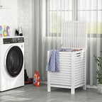 Homykic Bamboo Ladder Shelf and Bamboo Laundry Hamper Bundle, White - Image 6