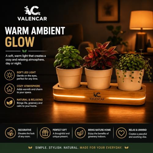 Wooden Indoor Herb Garden Kit with LED Grow Light - Modern Countertop Planter for Kitchen Decor, Unique Gardening Gift for Women & Beginners, 3 Pot Indoor Planting Starter Set - Image 6