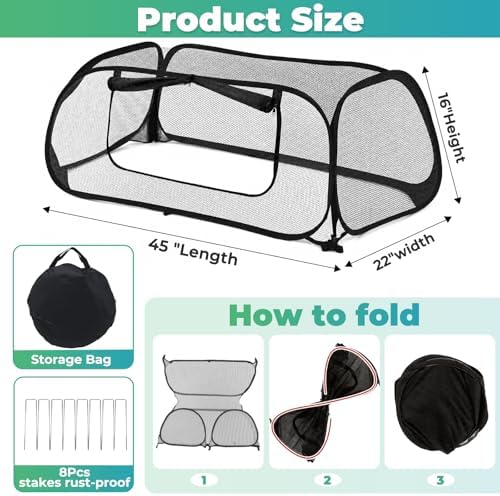 QwayHome 2Pack Garden Covers for Raised Beds, Pop Up Mesh Plant Protect Covers, Black 45% Sunblock Plant Shade Tent, Vegetable Seedling Crop Cage for Against Animals, With 8 Stakes L*W*H - 45*22*16in - Image 2