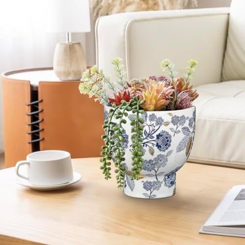 2Pcs Blue and White Ceramic Planter Pot with Drainage for Plants Flowers - Image 4