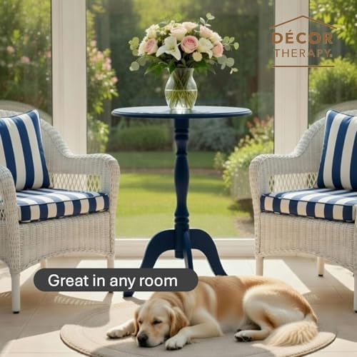 Decor Therapy Warwick Round Accent Table - 3 Leg Pedestal Side Table for Living Room, Bedroom, Entryway - Traditional Navy Bistro Drink Table - Image 6