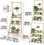 LIGUOYI 3-Tier Ladder Plant Stand Hanging Garden Display Shelf, Bamboo Plant Pot Holder H 56'' Folding Potted Plants Display Ladder Shelf Sturdy Durable for Home Storing Plants Flowers - Image 5