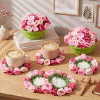 HunnmingRe 15 Pcs 3D Cute Crochet Flower Coasters Set, Spring Summer Floral Table Coasters with Plant Pot Holder, Soft Decorative Cup Mat, Housewarming Gift(Pink,Lily of the Valley​) - Image 2
