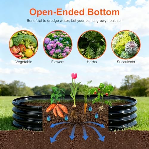 Rakukiri Raised Garden Bed Outdoor, GRS Certified Recycled Metal Planter Box 2 Sets, 4FT Galvanized Oval Herb Garden Kit, Bottomless Large Garden Beds for Vegetables Flowers, Rust-Resistant Black - Image 4