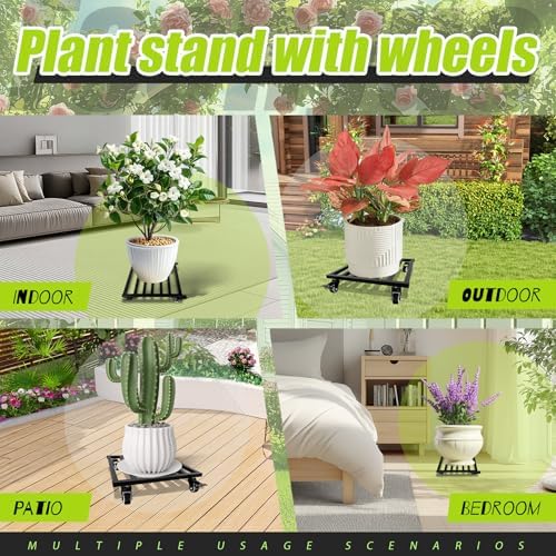 14x 14 inches Plant Caddy with Wheels Upgraded Lockable Heavy Duty Trolley Suitable for Indoor Outdoor Large Plant Pots Parasol Stands and Bases or Plant Stand Metal Square Black - Image 7