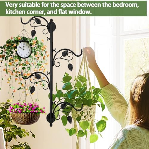 Rotating Window Plant Hanger Indoor and Outdoor, 4-Tier Wall Planters for Indoor Plants, Heavy-Duty Swivel Hanging Bracket, Hanging Plant Holder for Flower, Lamp, Bird Feeder and Wind Chime(Black) - Image 4