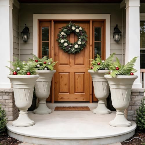 Tall Plastic Urn Planters and Pedestal - 24" Outdoor Planter Beige by Outdoorchairs