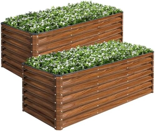SnugNiture 2-Pack 6x2x2FT Galvanized Raised Garden Bed Kit, Metal Planter Box for Planting Plants Vegetables, Brown by snugniture