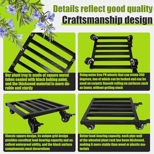 Plant Caddy with Wheels 10'' 2 Pack Metal Rolling Plant Stand Plant Dolly with Lockable Casters Aluminium Heavy Duty Pot Mover Rollers Indoor Outdoor Planter Trolley Holds up 440 Lbs Planter Black - Image 3