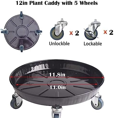 ARTLINE Round Plant Stand with Lockable Wheels, Heavy Duty for Indoor Outdoor, Large Rolling Dolly Planter Caddy on Casters to Carry Potted Flower Pot, Round Metal Tray NO Holes, Black - Image 2