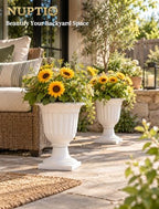 NUPTIO Plastic Classic Urn Planter: 13.98 Inch Pedestal Plant Pots, 2 Pcs - Image 3