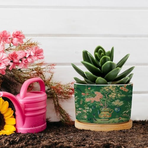 Vase Green Chinoiserie Ceramic Planter Daily Snake Plant Live Indoor with Pot with Drainage Holes and Saucers Pot for Succulents Cactus Garden Windowsill - Image 5