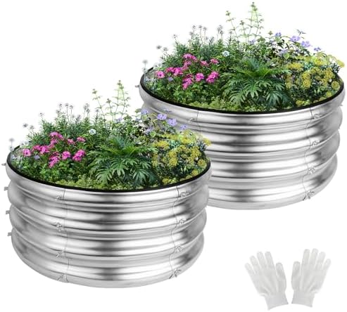 2 Pack 2x2x1ft Round Galvanized Raised Garden Bed Kits, Sliver by Liyarya