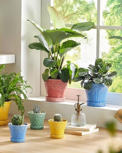 Metahom 5.8 Inch Ceramic Plant Pots, Flower Pots Set of 4, Assorted Colors - Image 6