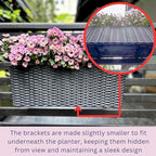 LaLaGreen Outdoor Rail Planter for Balcony (20 Inch, 2 Pack) Large Black Self Watering Deck Railings Planters with Brackets, Rectangular Plastic Fence Flower Box Designer Choice with Rattan Pattern - Image 5