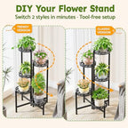 Plant Stand Indoor Outdoor, 5 Tier Corner Metal Flower Display Holder Shelf, Folding Tall Rack for Patio Balcony Porch Garden Living Room House, Heavy Duty Wrought Iron Plant Shelf- BlackWave - Image 4